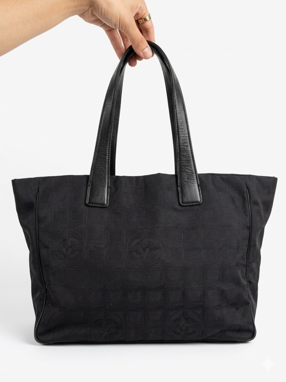 Chanel Travel Line Black Tote Bag with Leather Handles